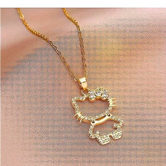Gold Hello Kitty Hollow Zircon Necklace - Picture 9 of 11